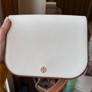 Tory Burch Cream Crossbody Bag and handbag with Gold Accent and two straps